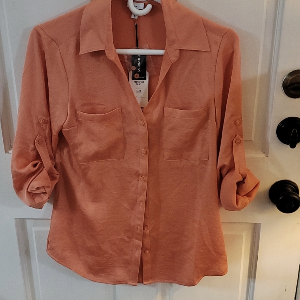 Peach button up blouse